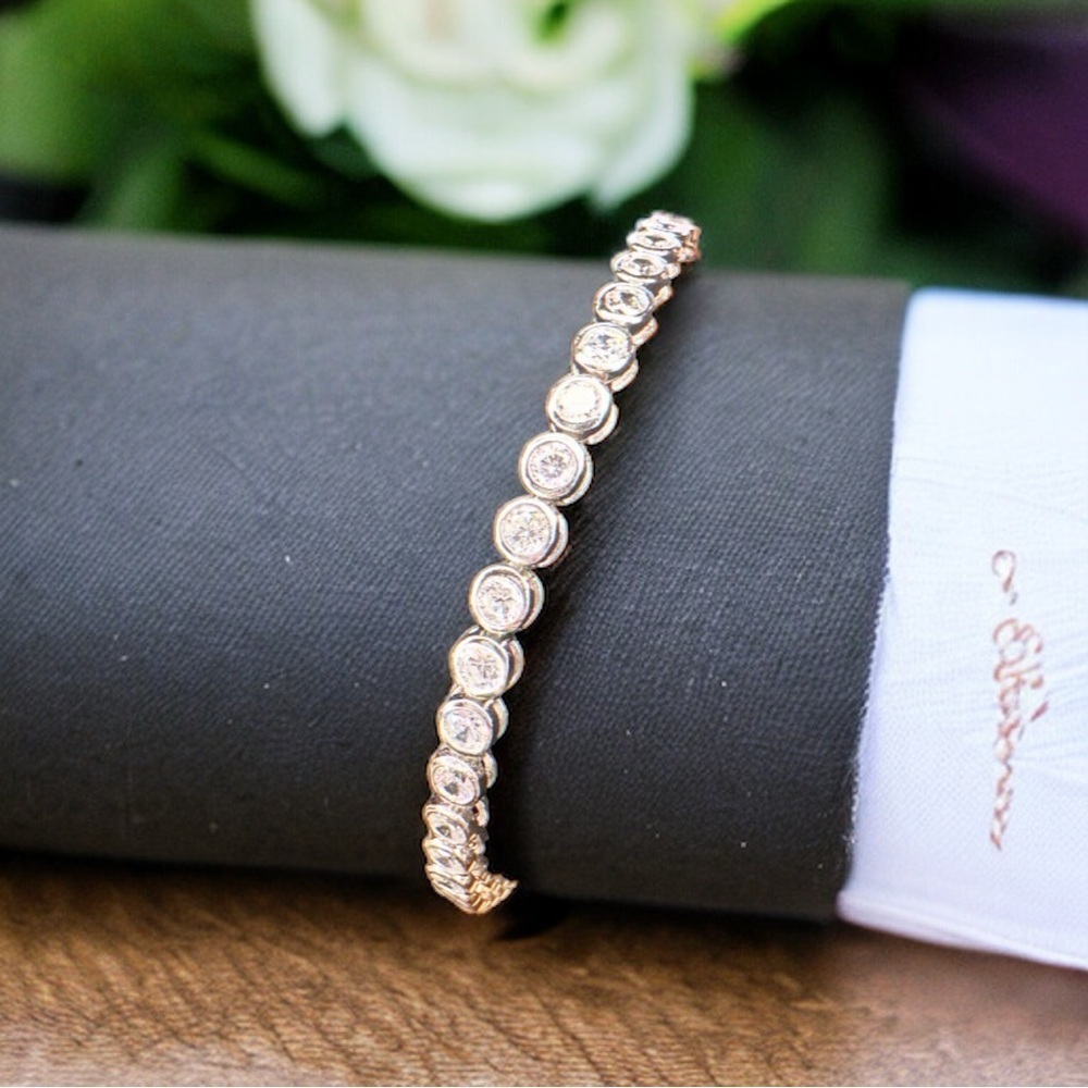 NEW Solid 925 Sterling Silver Rounded BezelSet High Carbon Stone Tennis Bracelet - Picture 12 of 16